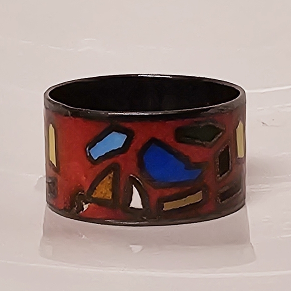 Vintage Sterling silver enamel ring size 8 - Picture 2 of 8
